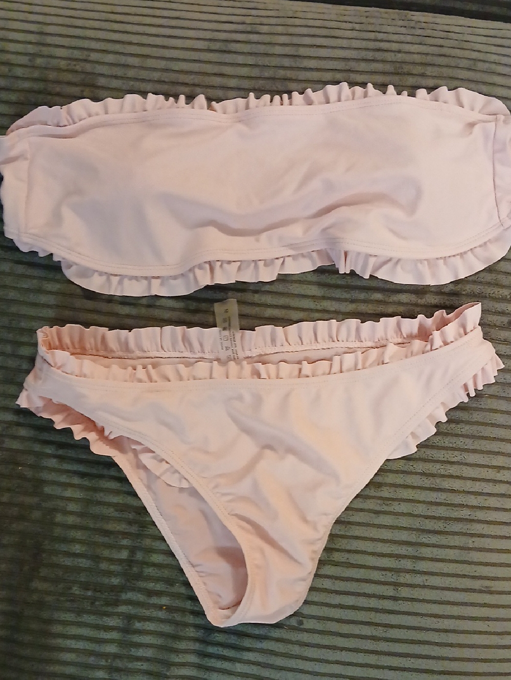 SHEIN Light Pink Ruffle Bandeau Bikini Set